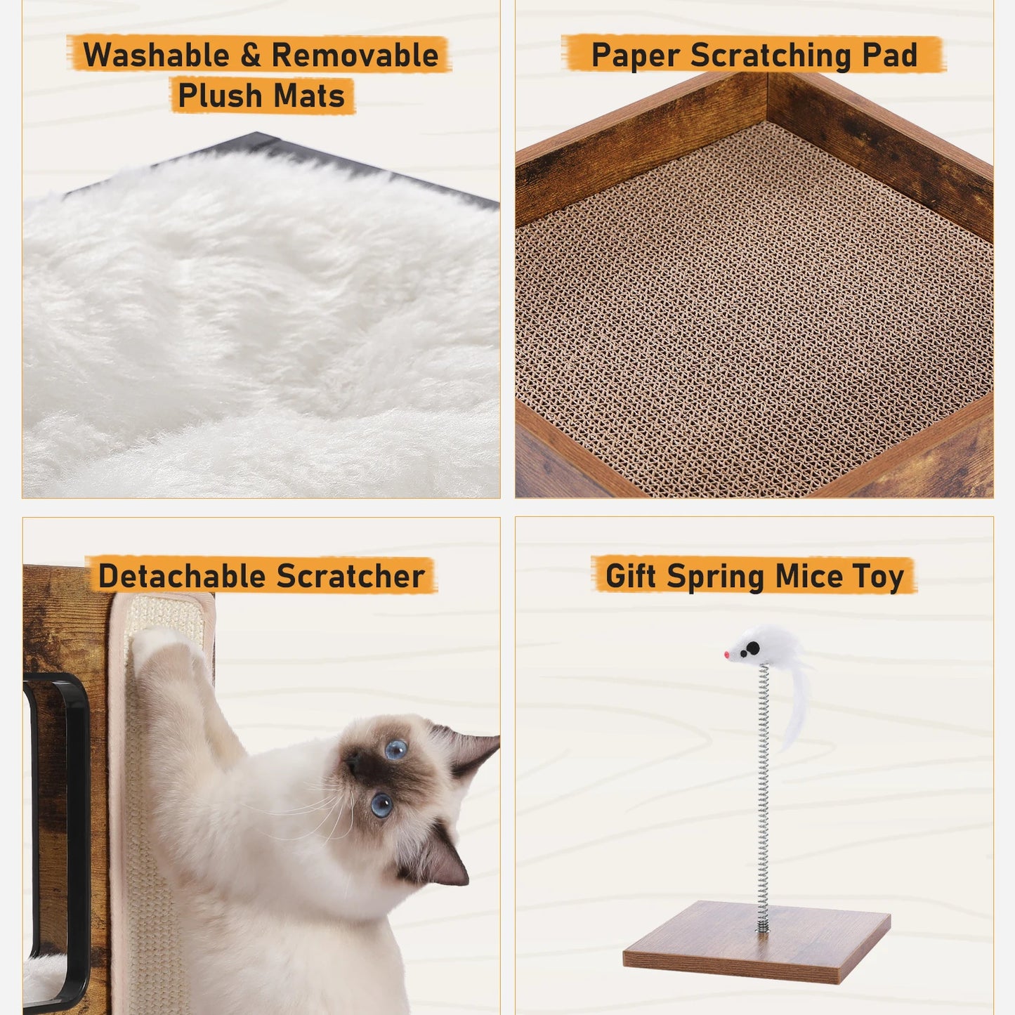 PAWZ Road Wood Cat Condo Bed With Removable Mats Scratcher