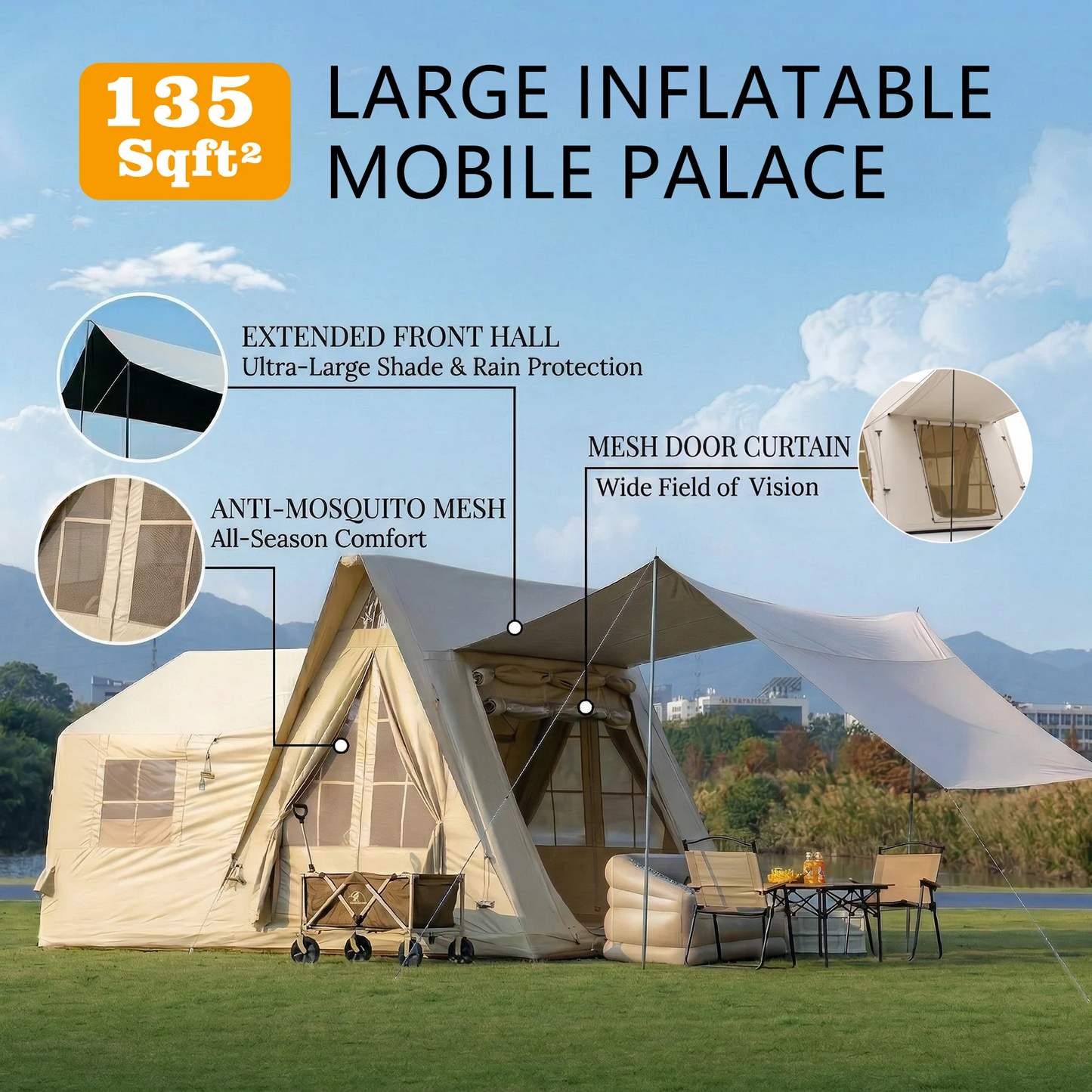 Senleeto Large Inflatable Tent For 8 To 10 People 135Sqft