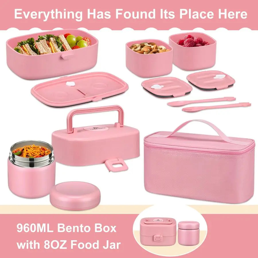 Bento Lunch Box With 8oz Soup Thermo Leakproof Containers