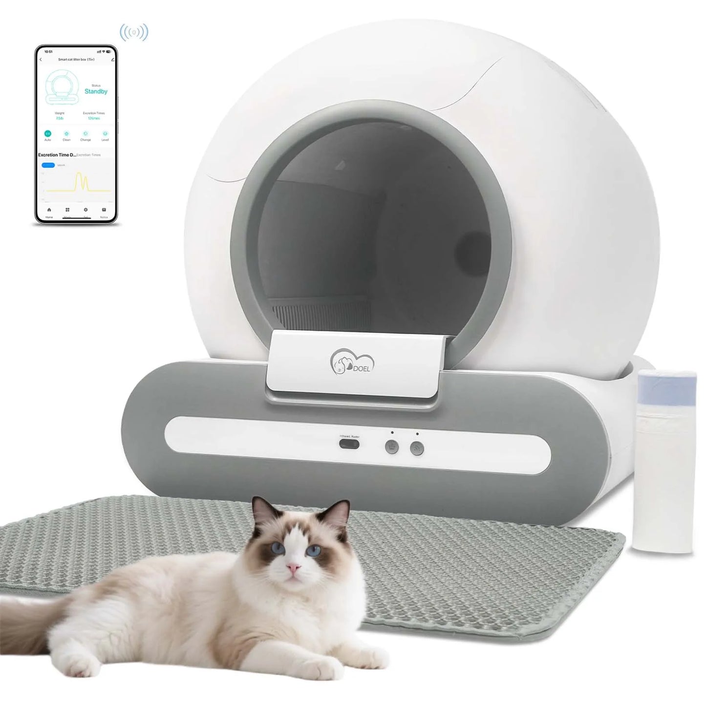 DOEL 65L Self-Cleaning Cat Litter Box With App Control