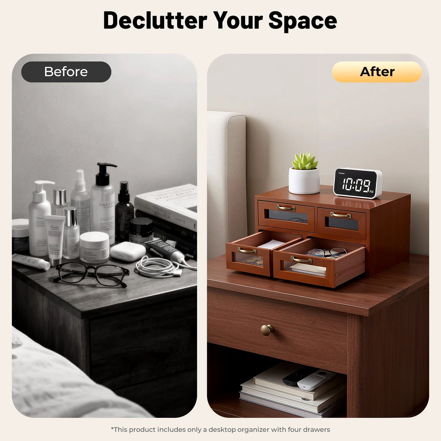 Retro Wooden Desk Organizer With Drawers For Crafts And Jewelry