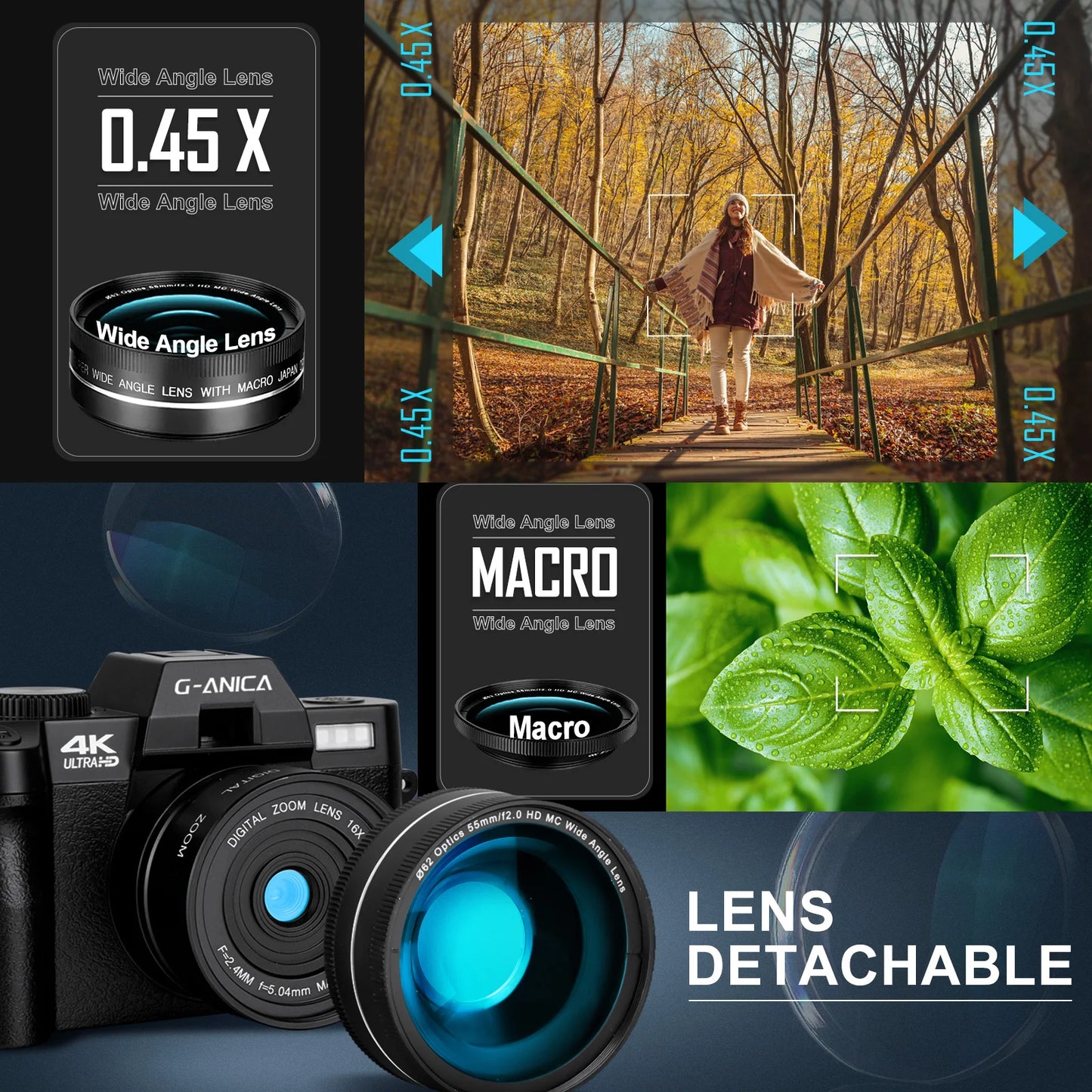 NBD 4K Digital Camera With Microphone 3-Color Filter Wide-Angle Macro Lens