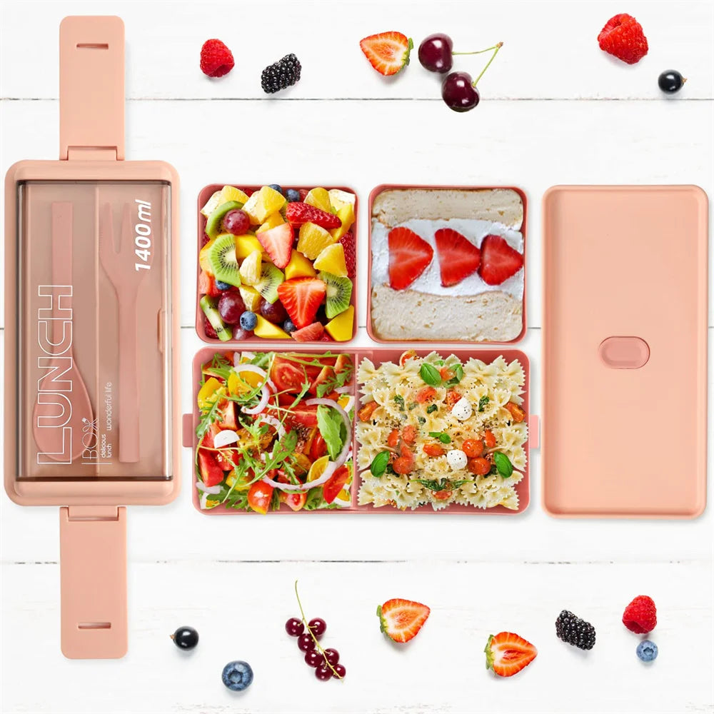 Double Layer Kids Lunch Box With Fork And Spoon Microwave