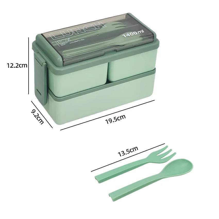Double Layer Kids Lunch Box With Fork And Spoon Microwave