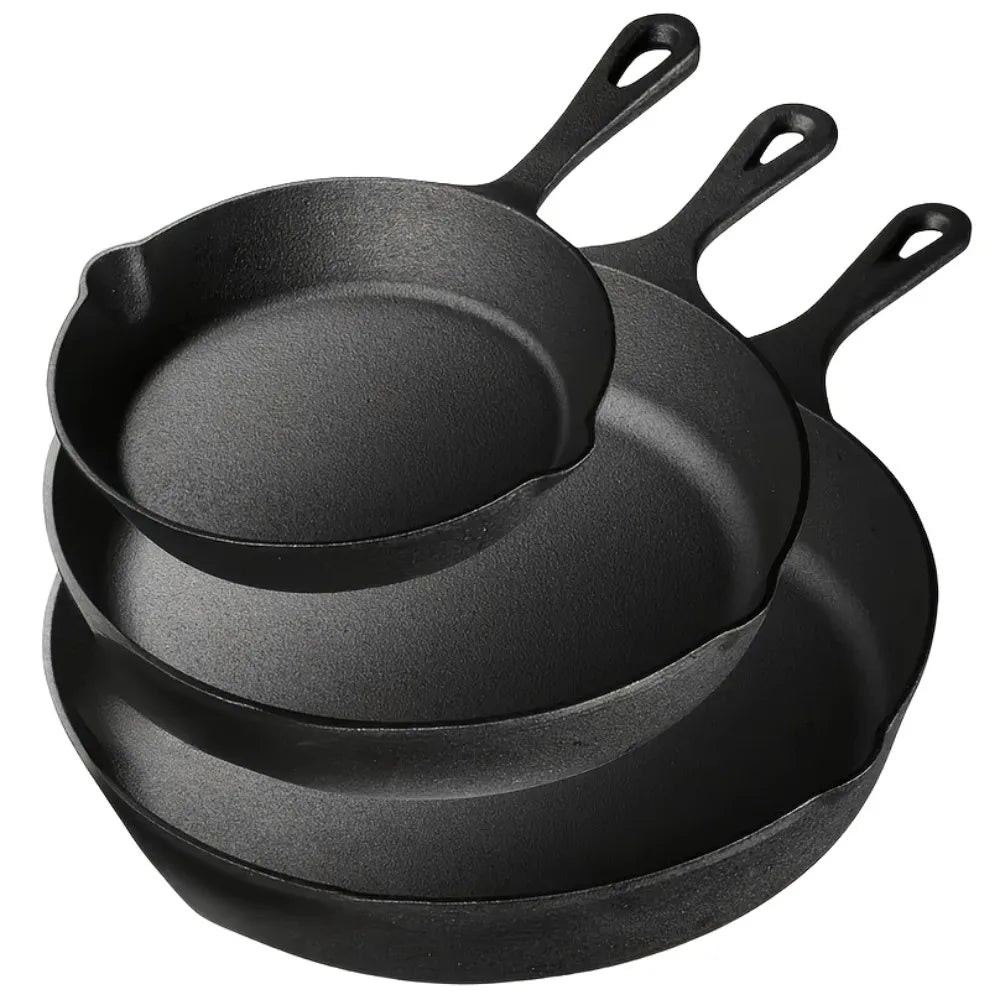 AEDG Cast Iron Skillet Set Preseasoned HeavyDuty Pans Oven Grill
