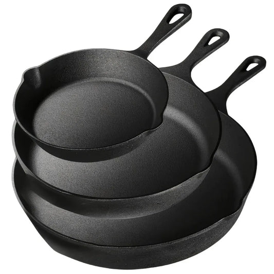 AEDG Cast Iron Skillet Set Preseasoned HeavyDuty Pans Oven Grill