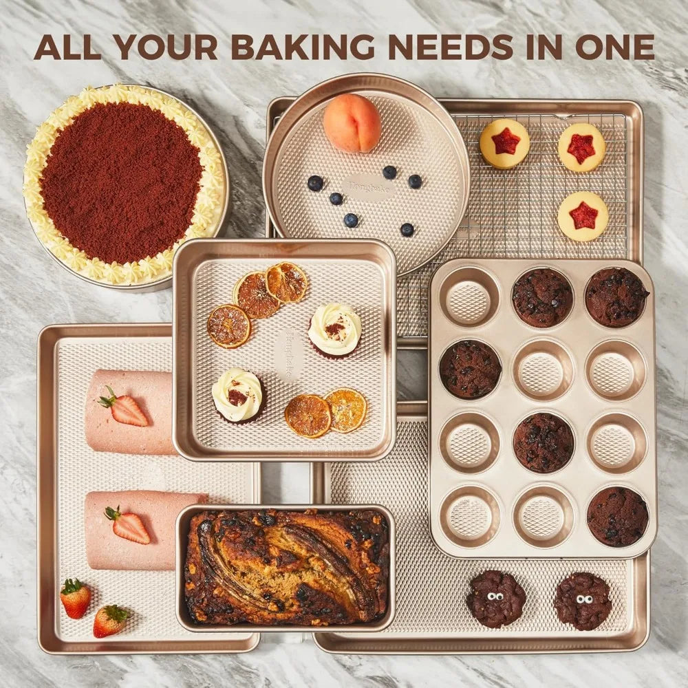 9 Piece Nonstick Bakeware Set With Diamond Texture Oven Safe