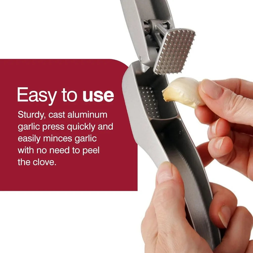 Aluminium Garlic Press With Built In Cleaning Tool And Peeler