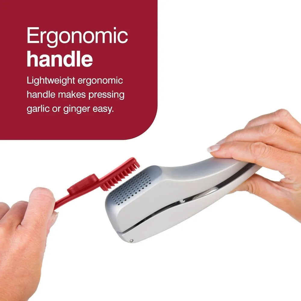 Aluminium Garlic Press With Built In Cleaning Tool And Peeler