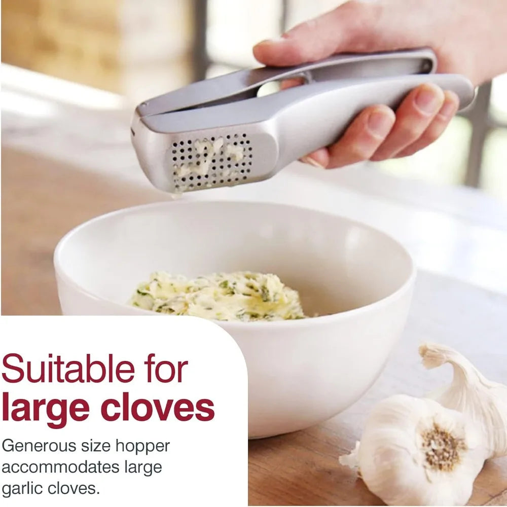 Aluminium Garlic Press With Built In Cleaning Tool And Peeler